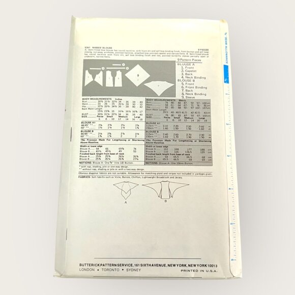 Vintage Butterick Sewing Pattern 5341 Misses Blouse Size Medium - Picture 2 of 2